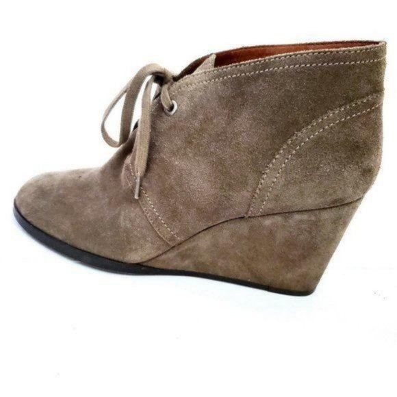 Lucky Brand Seleste Lace Up Wedge Booties Ankle Boots Sz 11 Taupe Brindle 41 EU - Picture 2 of 10